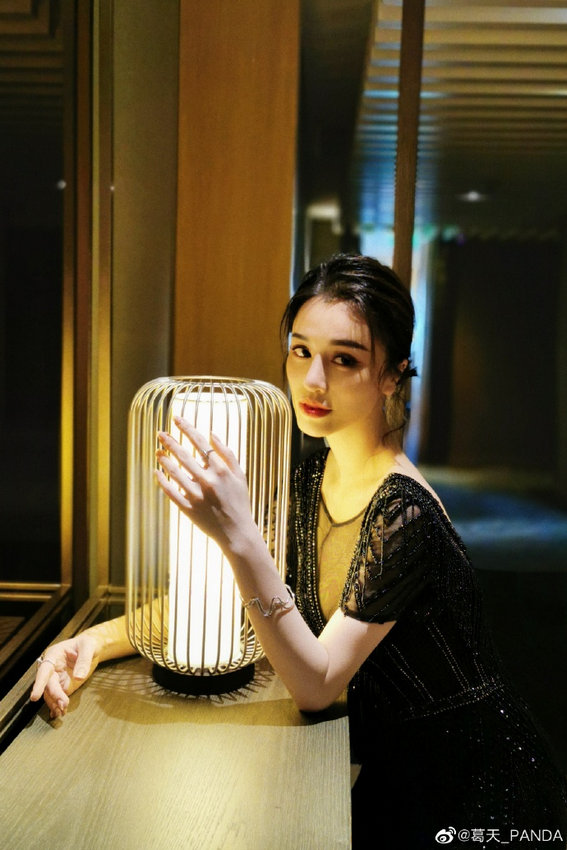 葛天晒活动美照，长裙配红唇，优雅美艳